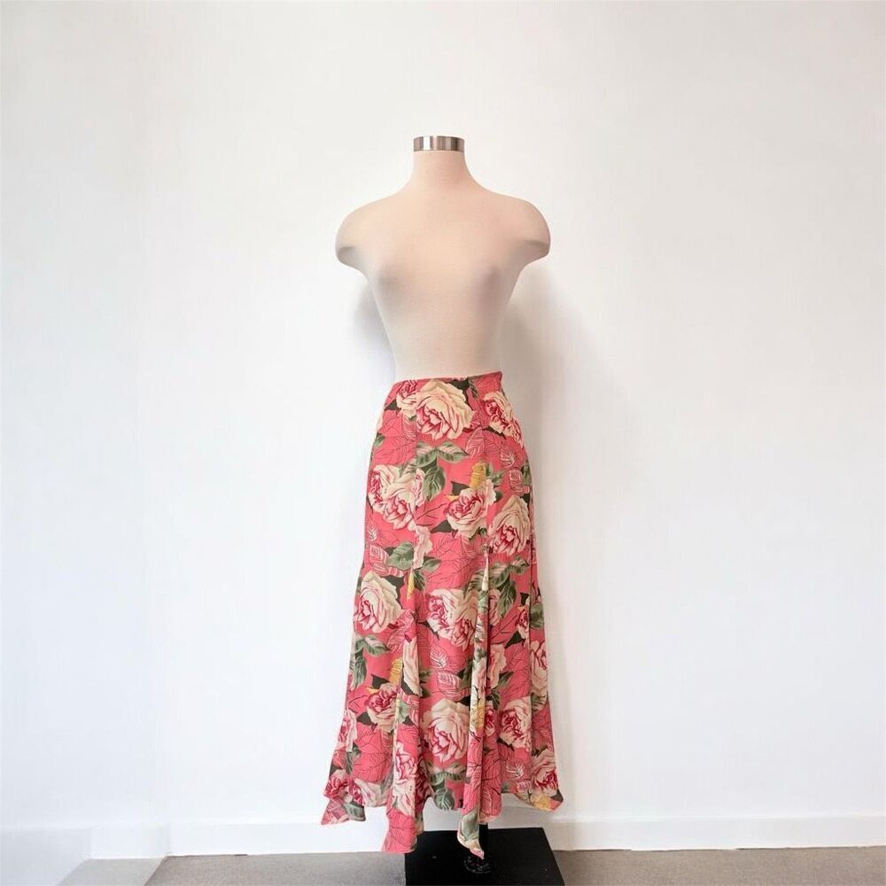 Coldwater Creek Pink Handkerchief Tulip Peasant Prairie Maxi Skirt Floral Medium